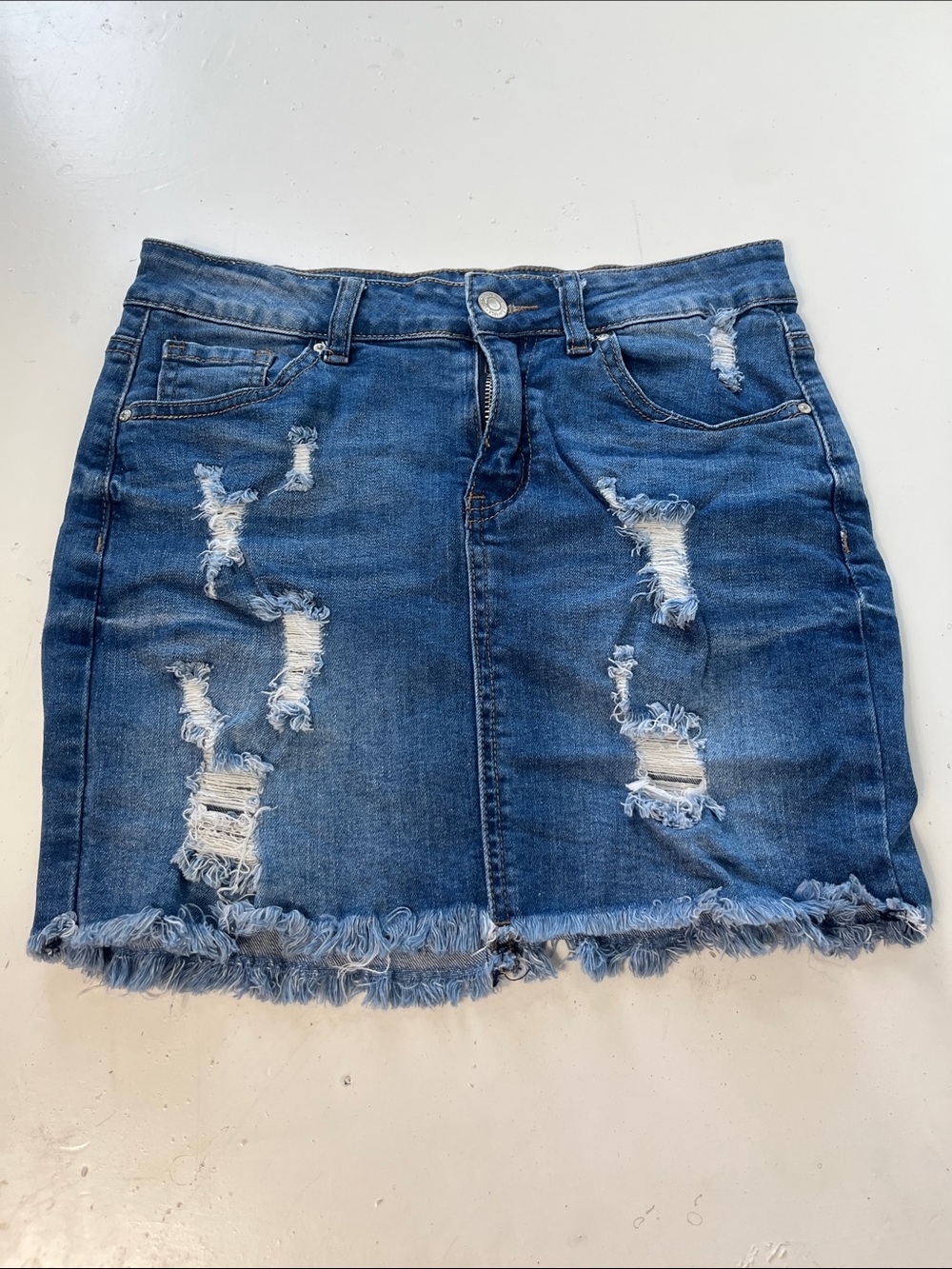 Wax Jeans Small Distressed Denim Jean Skirt Medium Wash